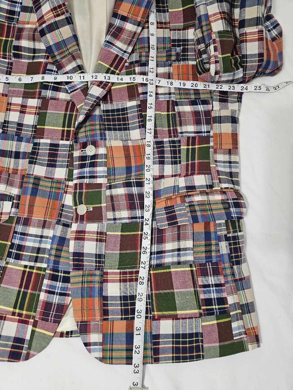 JOS. A. Bank Madras Patchwork Sport Coat Blazer 46R Cotton Preppy Ivy - Picture 8 of 9